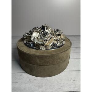 Marcello Giorgio Italy Silver Plated Signed Rose Top Trinket Box Round